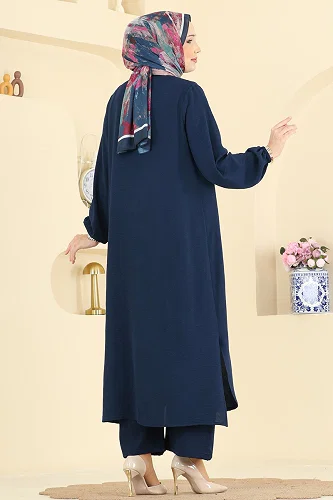 moda selvim طقم كحلي فاتح 1973TRT545 - Thumbnail