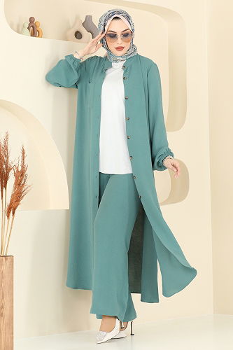 moda selvim طقم أخضر باهت 1973TRT545 - Thumbnail