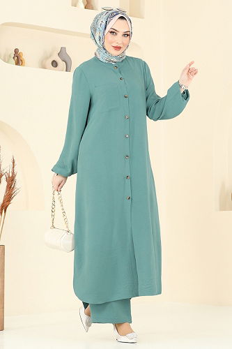 moda selvim طقم أخضر باهت 1973TRT545 - Thumbnail