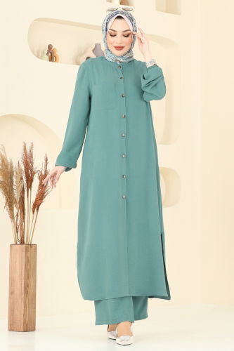 moda selvim طقم أخضر باهت 1973TRT545 - Thumbnail
