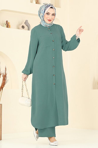 moda selvim طقم أخضر باهت 1973TRT545 - Thumbnail