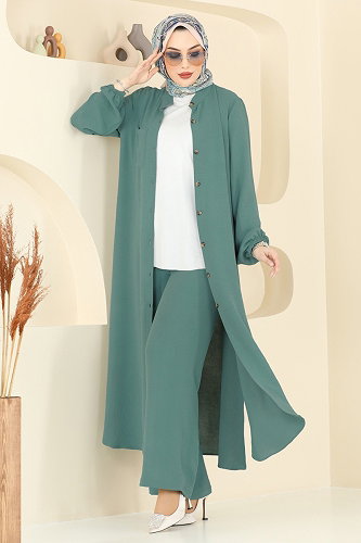 moda selvim طقم أخضر باهت 1973TRT545 - Thumbnail