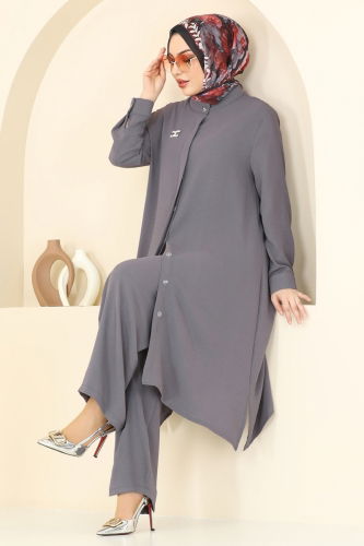 moda selvim طقم رمادي غامق 1974TRT545 - Thumbnail