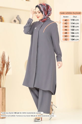moda selvim طقم رمادي غامق 1974TRT545 - Thumbnail