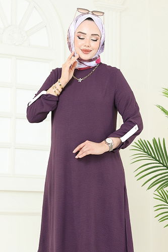 moda selvim طقم ليلكي غامق 1994FON792 - Thumbnail