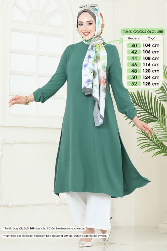 moda selvim طقم أخضر باهت 1994FON792 - Thumbnail