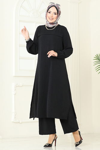 moda selvim طقم أسود 1996FON792 - Thumbnail