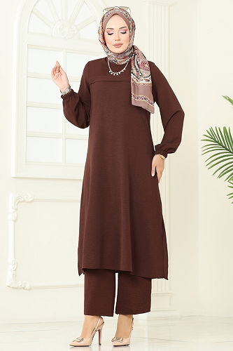 moda selvim طقم بني 1996FON792 - Thumbnail