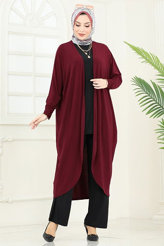 moda selvim طقم خمري و أسود 2001MEY846 - Thumbnail