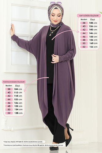 moda selvim طقم ليلكي غامق وأسود 2001MEY846 - Thumbnail