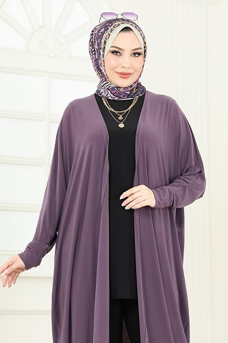 moda selvim طقم ليلكي غامق وأسود 2001MEY846 - Thumbnail