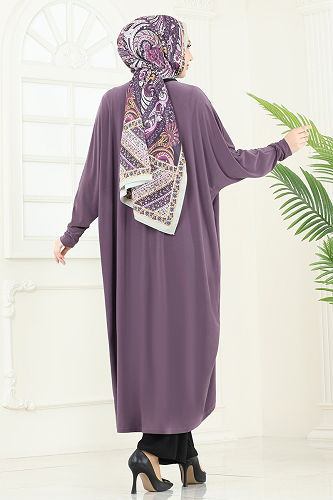 moda selvim طقم ليلكي غامق وأسود 2001MEY846 - Thumbnail