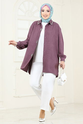 moda selvim Combined 2002HBS856 Dark Lilac & Ecru - Thumbnail