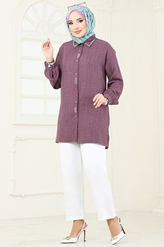 moda selvim Combined 2002HBS856 Dark Lilac & Ecru - Thumbnail