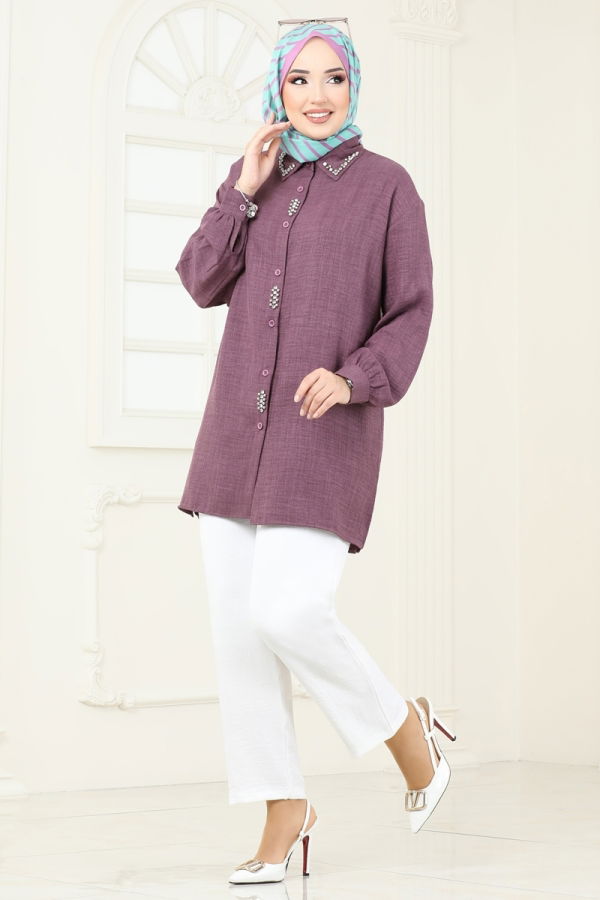 Modaselvim NET 20%+20% DISCOUNT IN THE CARD Combined 2002HBS856 Dark Lilac & Ecru