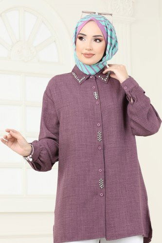 moda selvim طقم ليلكي غامق وسكري 2002HBS856 - Thumbnail