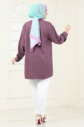 moda selvim طقم ليلكي غامق وسكري 2002HBS856 - Thumbnail