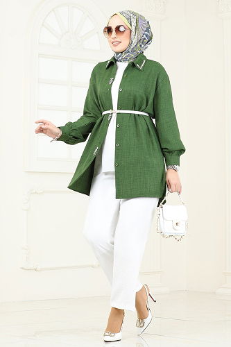 moda selvim طقم أخضر عفني وسكري 2002HBS856 - Thumbnail