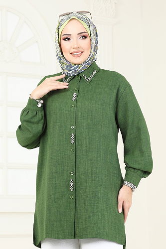 moda selvim طقم أخضر عفني وسكري 2002HBS856 - Thumbnail