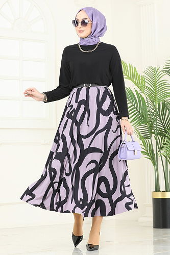 moda selvim Combined 2003MEY846 Black & Lilac - Thumbnail