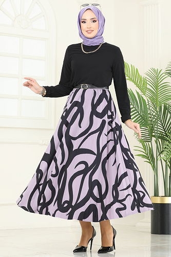 moda selvim Combined 2003MEY846 Black & Lilac - Thumbnail