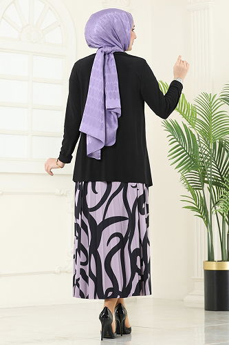 moda selvim Combined 2003MEY846 Black & Lilac - Thumbnail