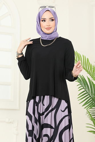 moda selvim طقم أسود وليلكي 2003MEY846 - Thumbnail