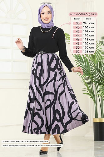 moda selvim طقم أسود وليلكي 2003MEY846 - Thumbnail