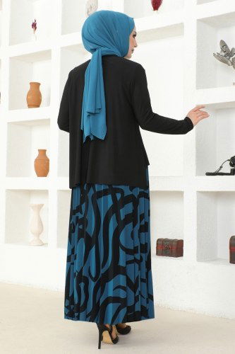 moda selvim طقم أسود وبترولي 2003MEY846 - Thumbnail