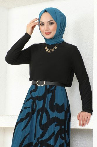 moda selvim طقم أسود وبترولي 2003MEY846 - Thumbnail