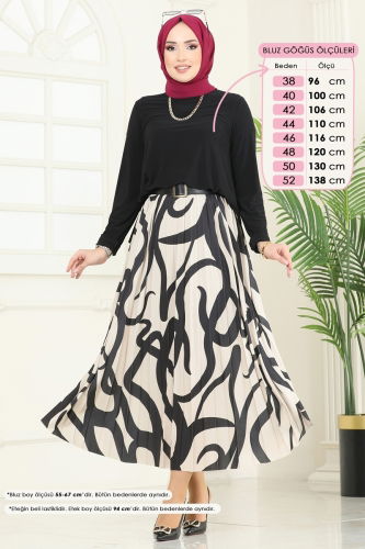 moda selvim طقم أسود وبيج 2003MEY846 - Thumbnail