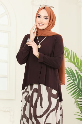 moda selvim طقم بني وبيج 2003MEY846 - Thumbnail