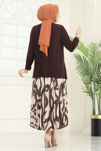 moda selvim طقم بني وبيج 2003MEY846 - Thumbnail