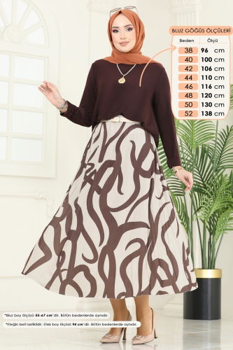 moda selvim طقم بني وبيج 2003MEY846 - Thumbnail
