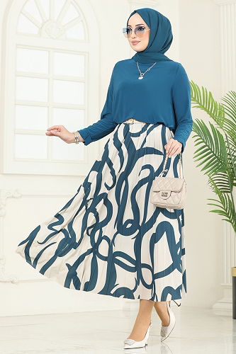 moda selvim طقم بترولي وبيج 2003MEY846 - Thumbnail