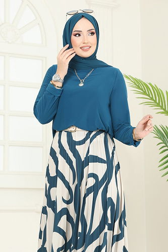 moda selvim طقم بترولي وبيج 2003MEY846 - Thumbnail