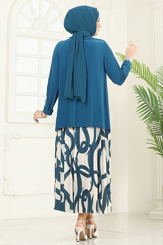 moda selvim طقم بترولي وبيج 2003MEY846 - Thumbnail