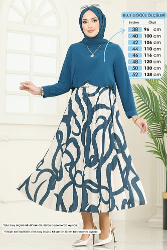 moda selvim طقم بترولي وبيج 2003MEY846 - Thumbnail