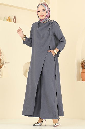 moda selvim طقم رمادي غامق 2005FON792 - Thumbnail