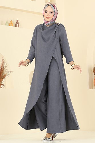 moda selvim طقم رمادي غامق 2005FON792 - Thumbnail