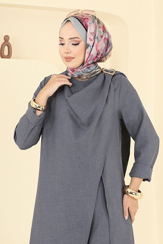 moda selvim طقم رمادي غامق 2005FON792 - Thumbnail