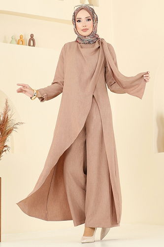 moda selvim طقم بيج غامق 2005FON792 - Thumbnail