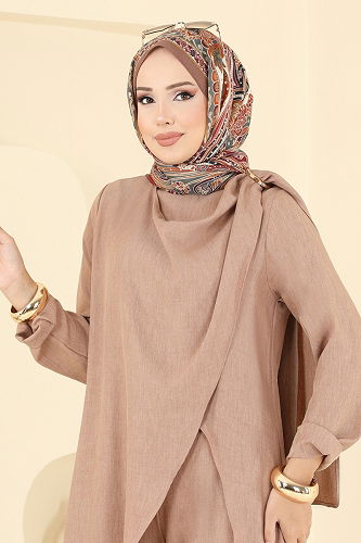 moda selvim طقم بيج غامق 2005FON792 - Thumbnail