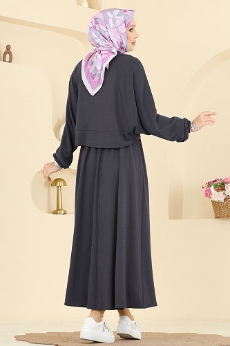 moda selvim طقم رمادي غامق 2005TPK1167 - Thumbnail