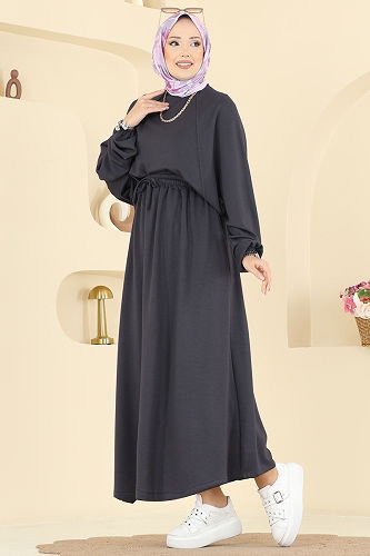 moda selvim طقم رمادي غامق 2005TPK1167 - Thumbnail