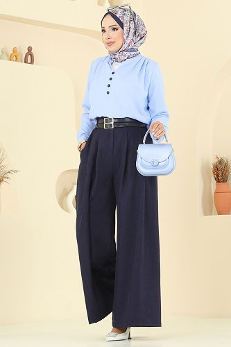 moda selvim Combined 2006FON792 Baby Blue & Navy Blue - Thumbnail