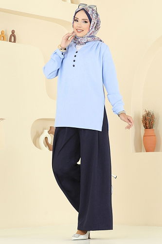 moda selvim Combined 2006FON792 Baby Blue & Navy Blue - Thumbnail