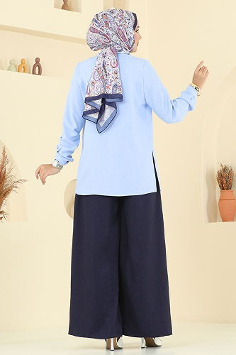 moda selvim Combined 2006FON792 Baby Blue & Navy Blue - Thumbnail