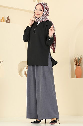 moda selvim طقم أسود و رمادي 2006FON792 - Thumbnail