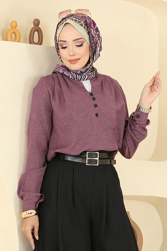 moda selvim طقم ليلكي غامق وأسود 2006FON792 - Thumbnail